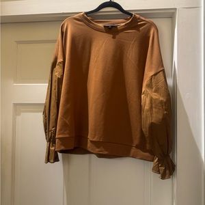 ELOQUII caramel dressy sweatshirt with puffy sleeves